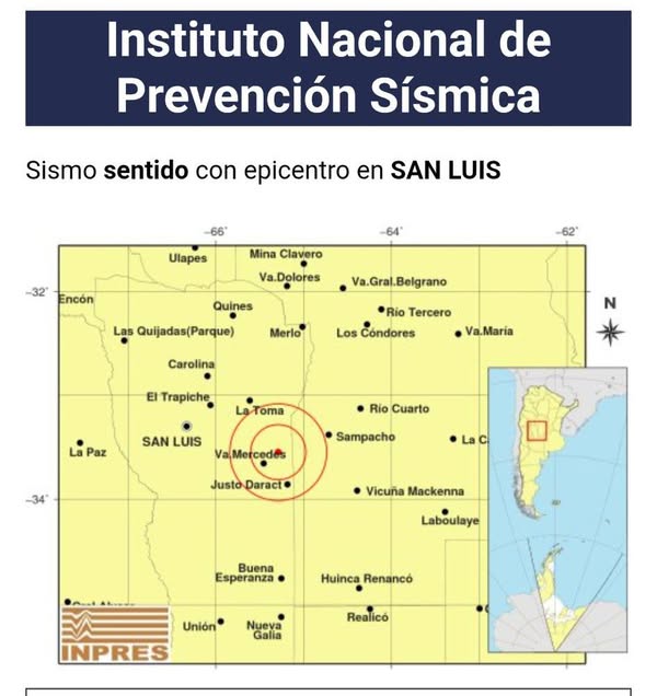 Registran un sismo de magnitud 2.7 cerca de Villa Mercedes