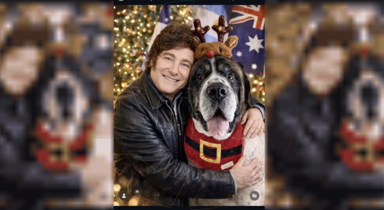 Navidad digital: Milei sorprendió con una imagen creada por IA junto a un perro influencer